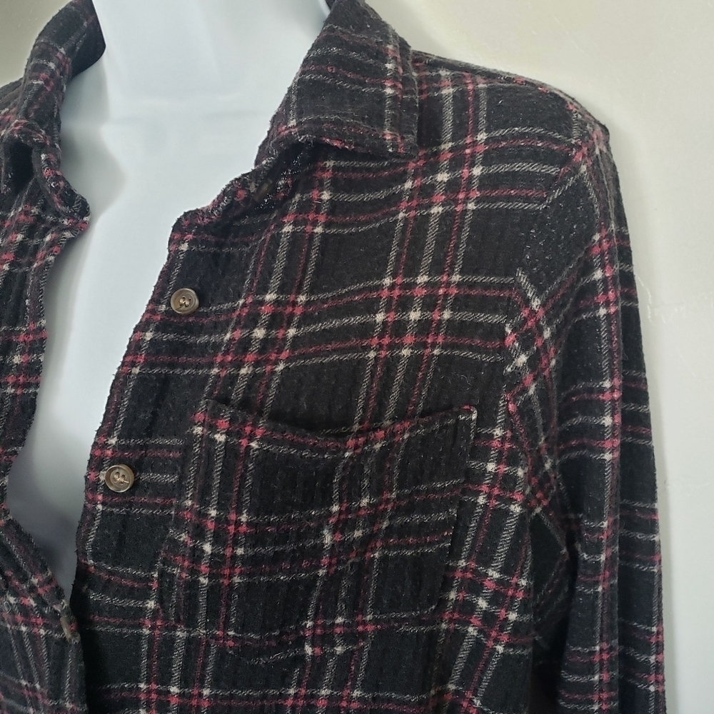 Daytrip Small Black Plaid Long Sleeve Shirt Lace Up Sides Pink White Soft Top - Picture 2 of 10